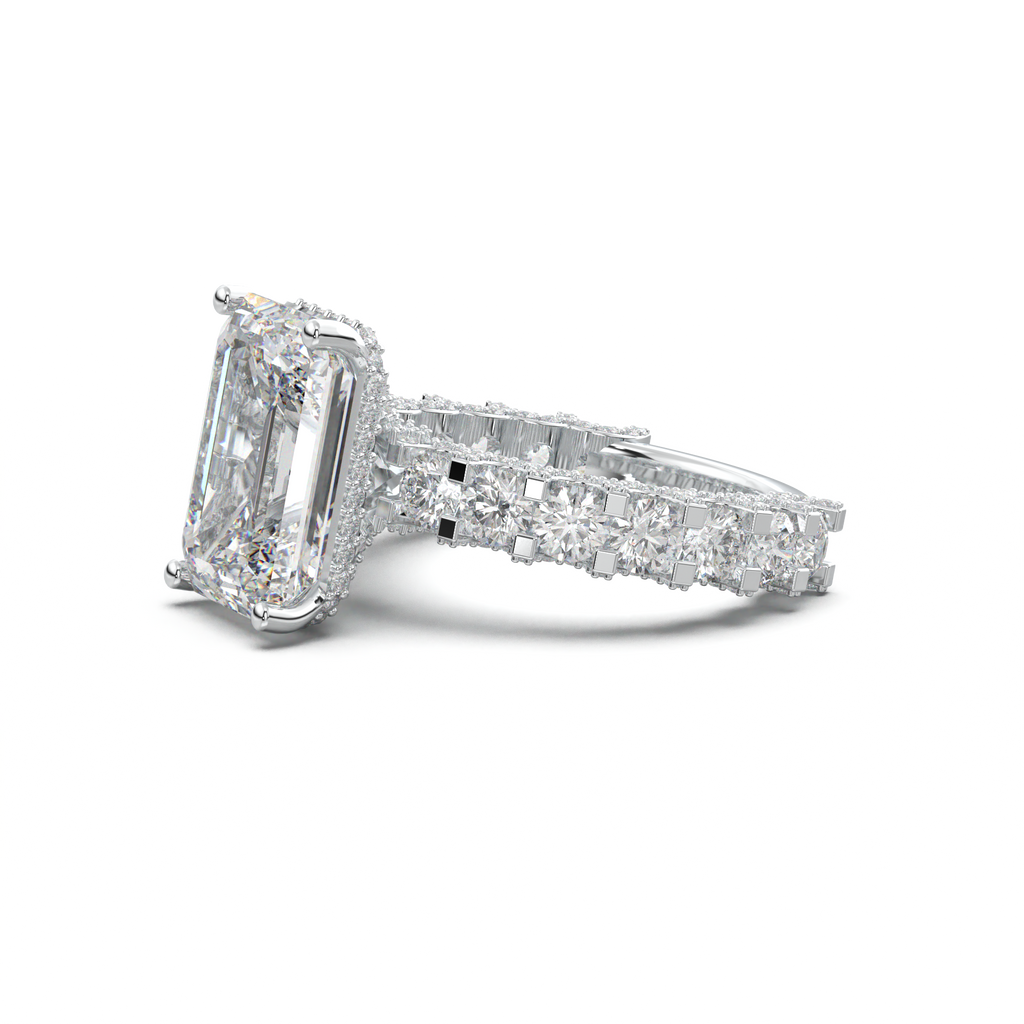 Emerald Diamond Band Engagement Ring