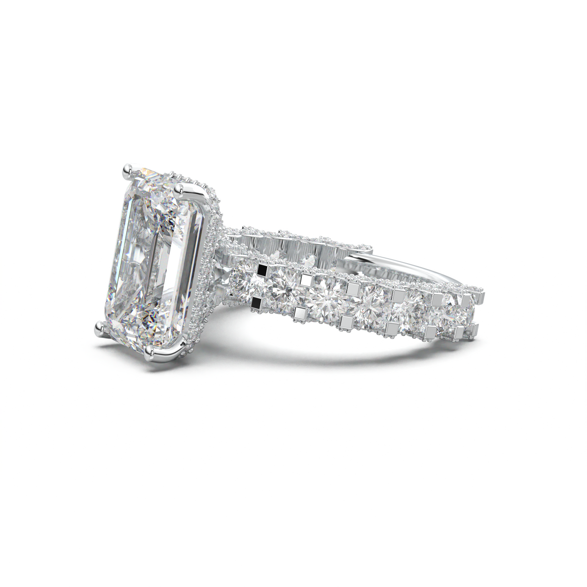 Emerald Diamond Band Engagement Ring