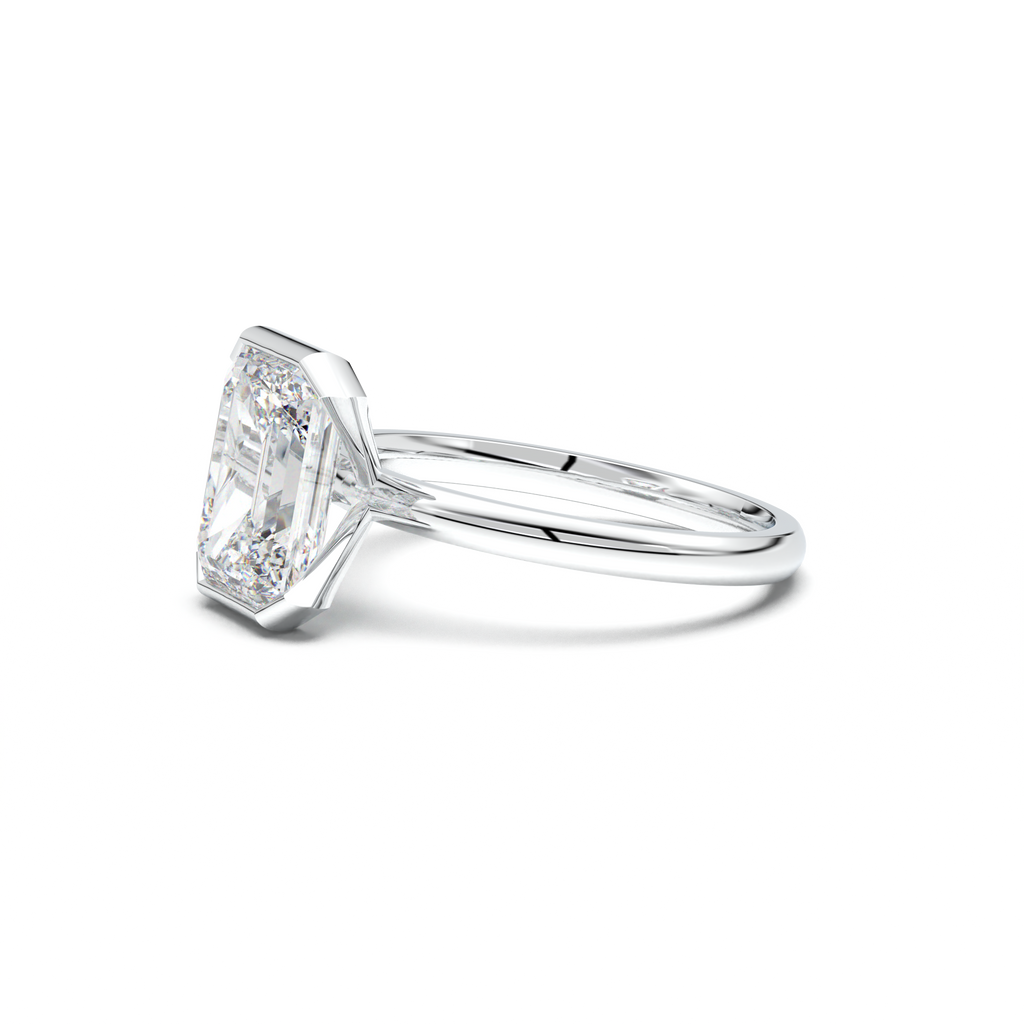 Emerald Cut Half-Bezel Engagement Ring