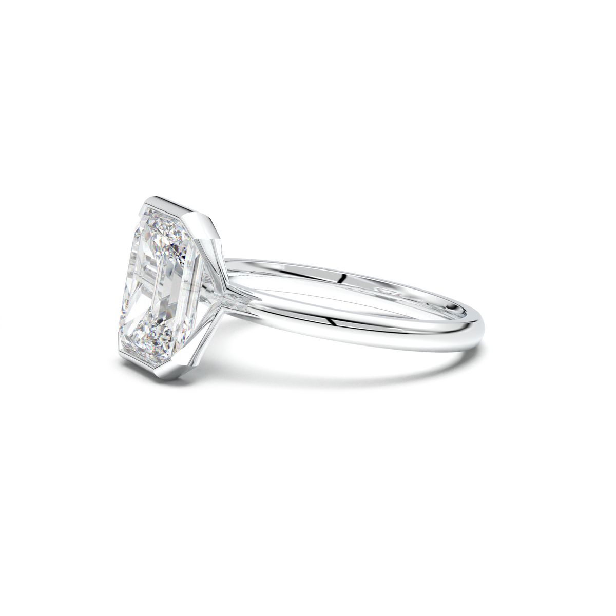 Emerald Cut Half-Bezel Engagement Ring