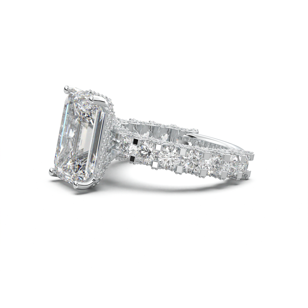 Emerald Diamond Band Engagement Ring