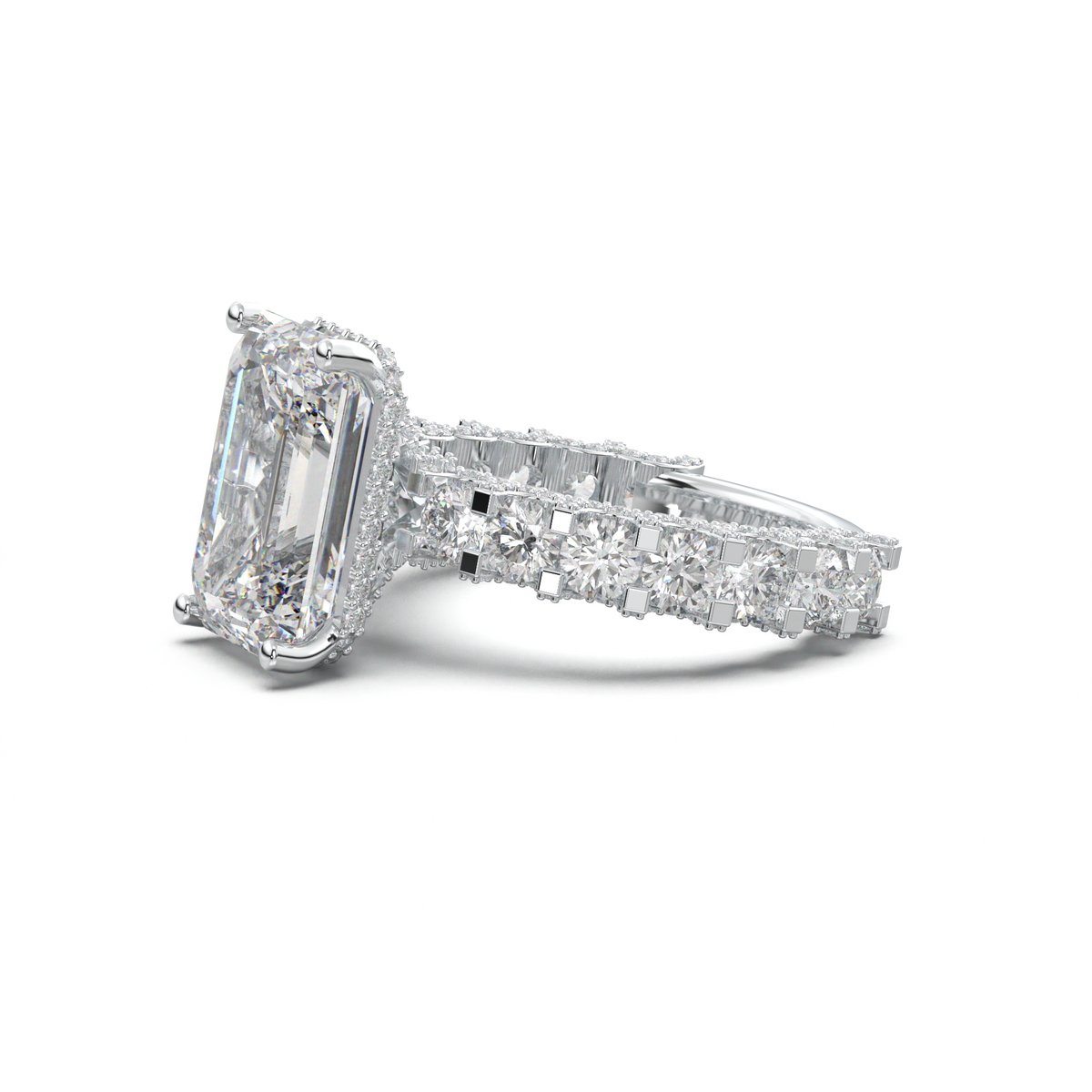 Emerald Diamond Band Engagement Ring