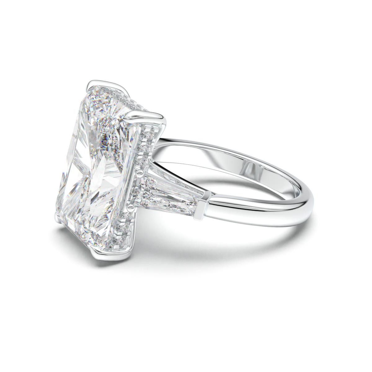Radiant Baguette Hidden Halo Engagement Ring