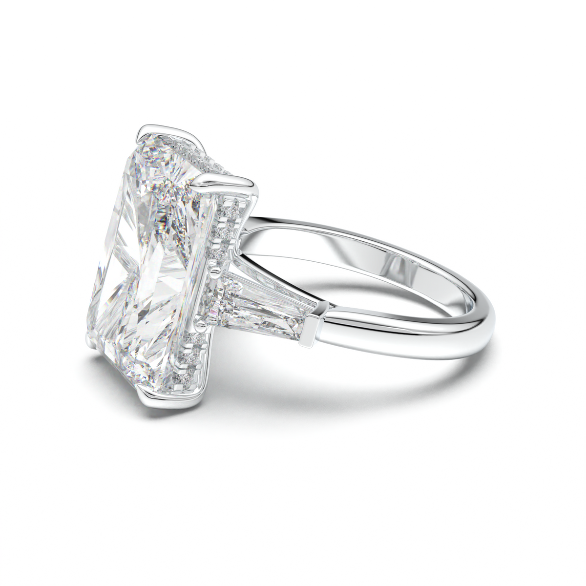 Radiant Baguette Hidden Halo Engagement Ring