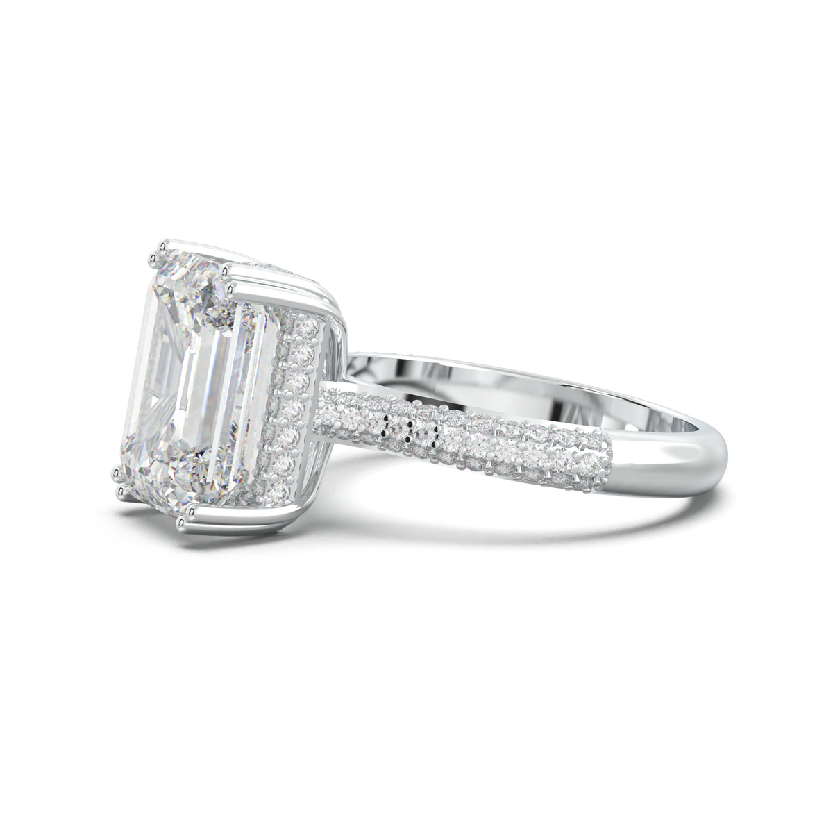 Emerald Double Pavé Engagement Ring