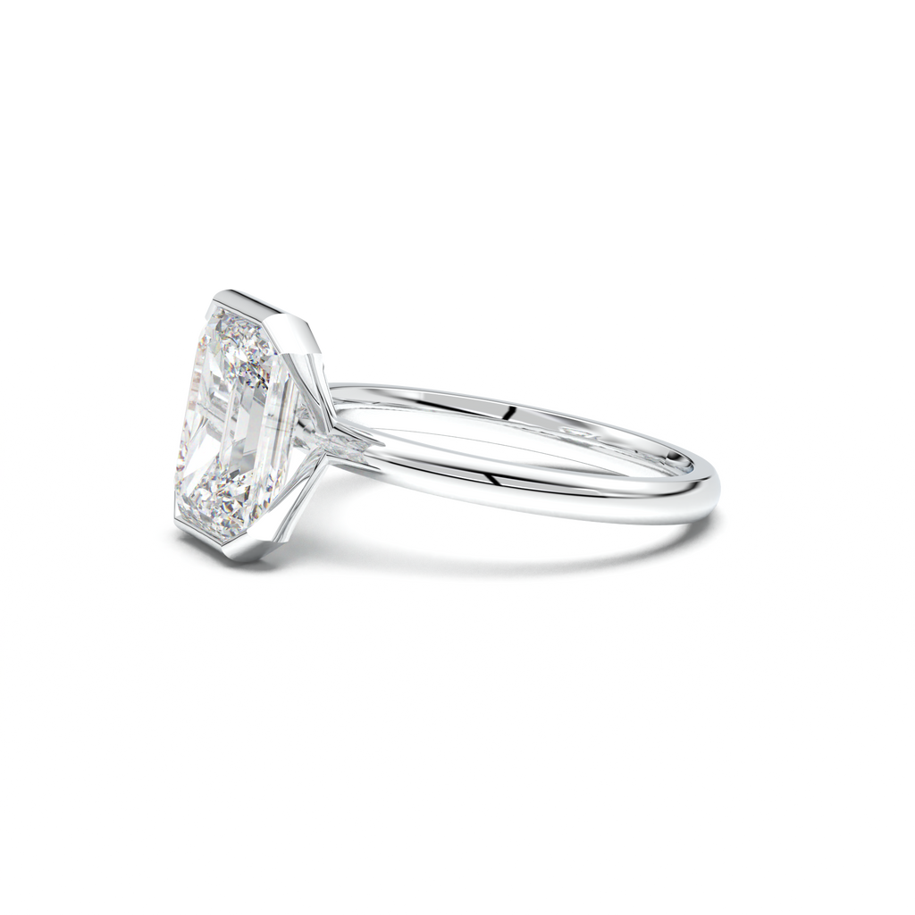 Emerald Cut Half-Bezel Engagement Ring