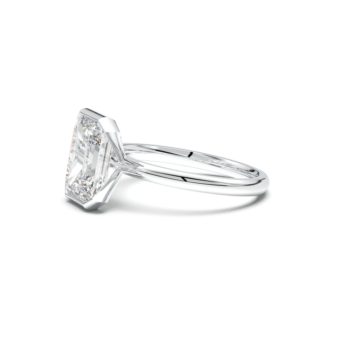 Emerald Cut Half-Bezel Engagement Ring