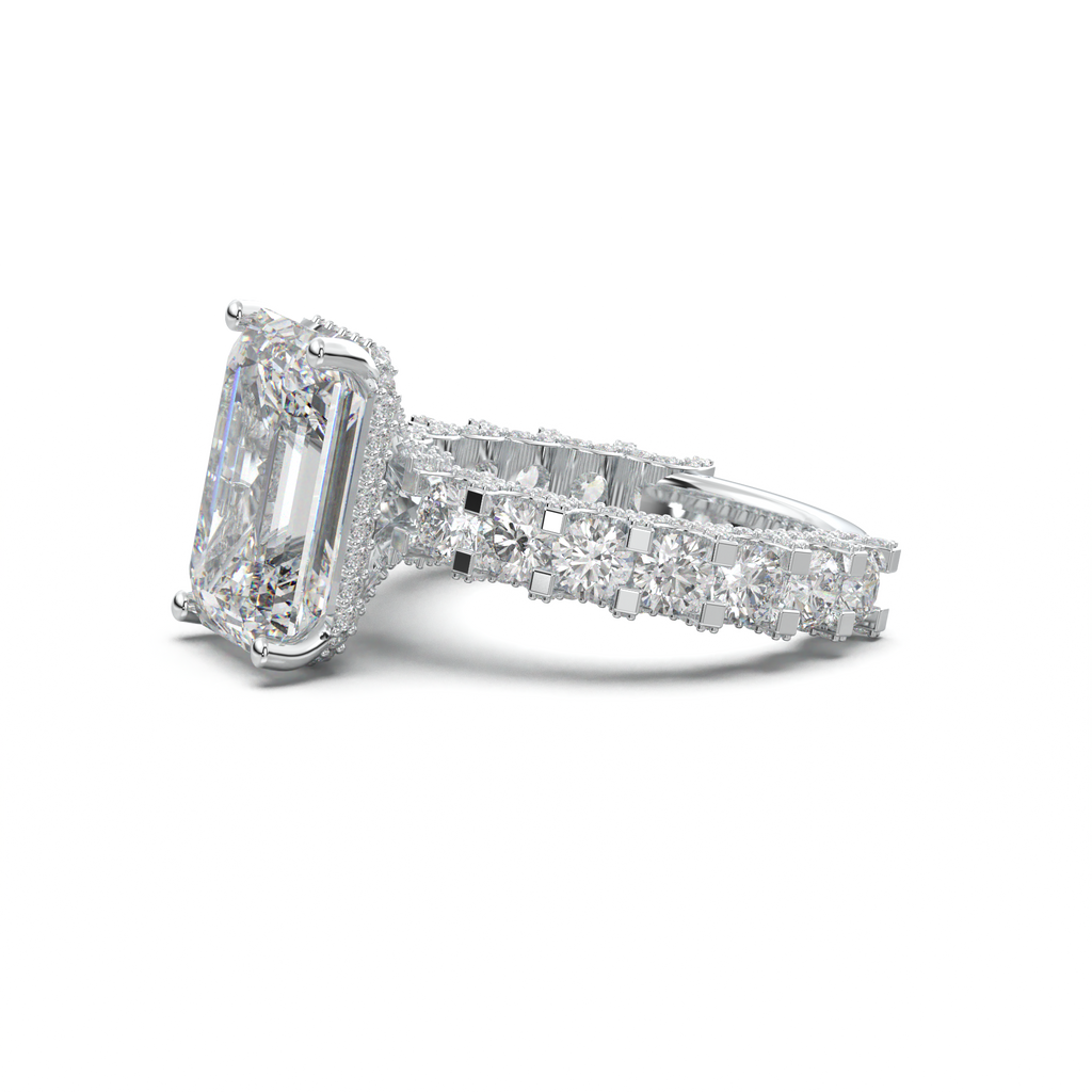 Emerald Diamond Band Engagement Ring