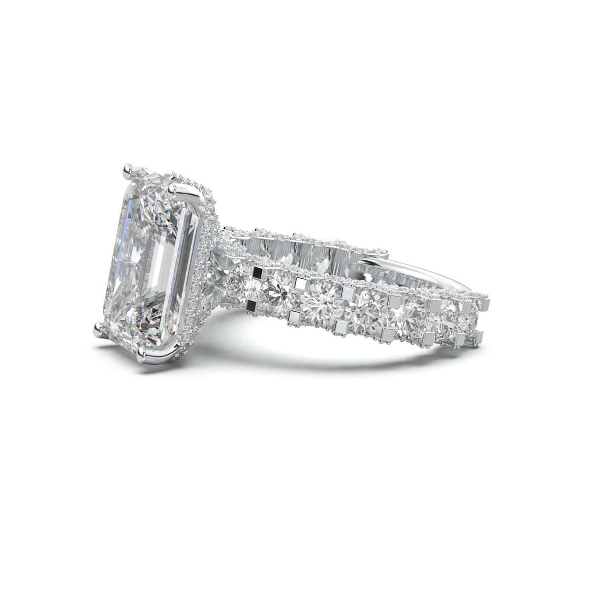 Emerald Diamond Band Engagement Ring