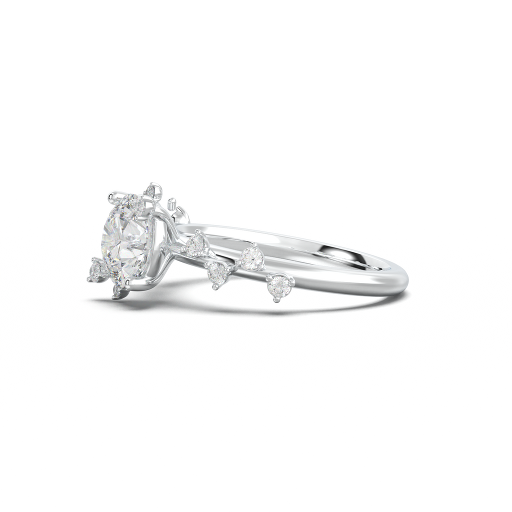 Round Botanical Accent Engagement Ring