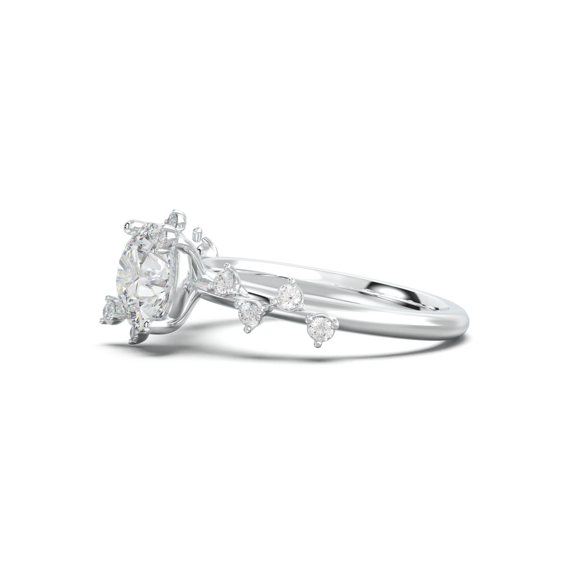 Round Botanical Accent Engagement Ring