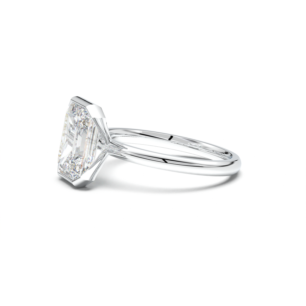 Emerald Cut Half-Bezel Engagement Ring