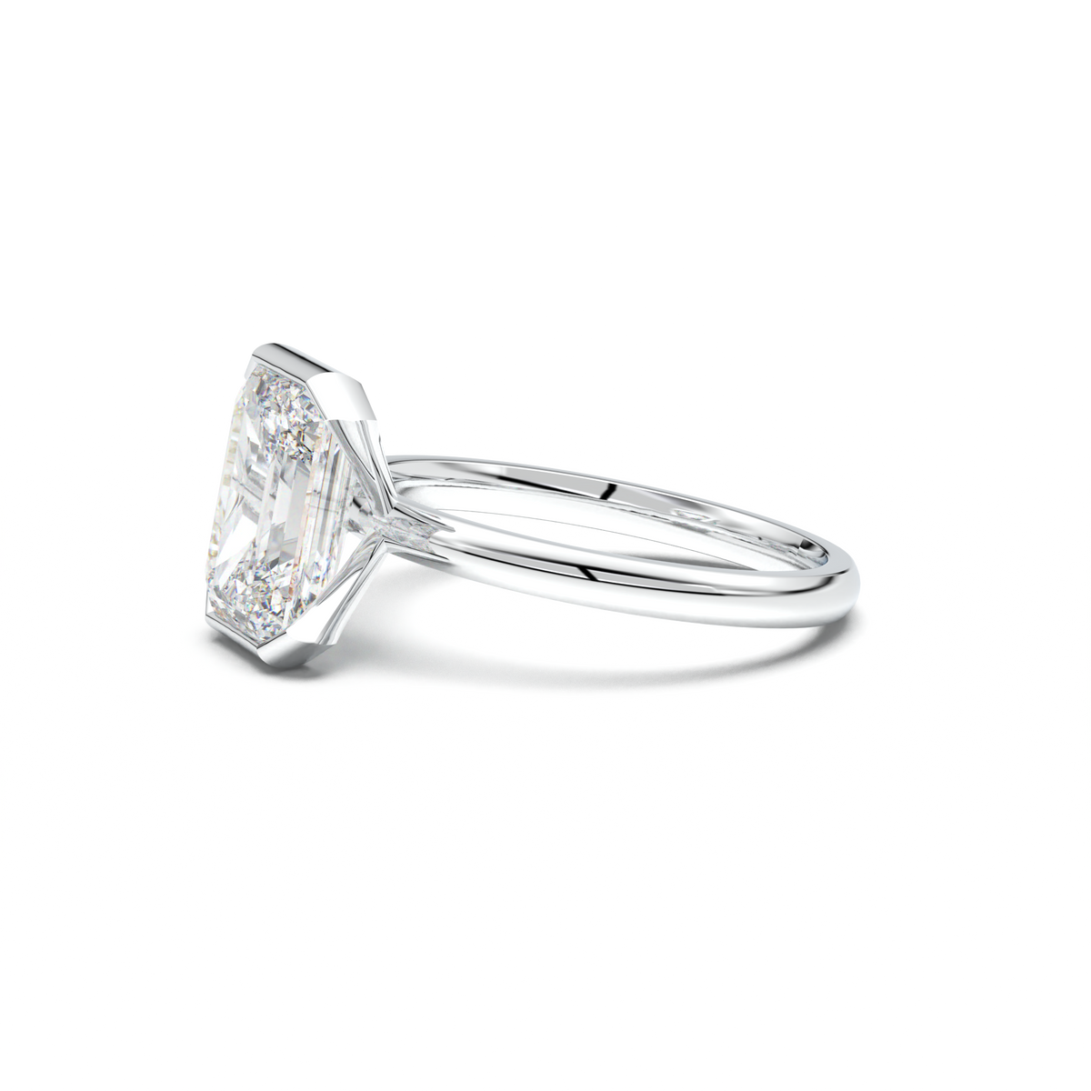 Emerald Cut Half-Bezel Engagement Ring