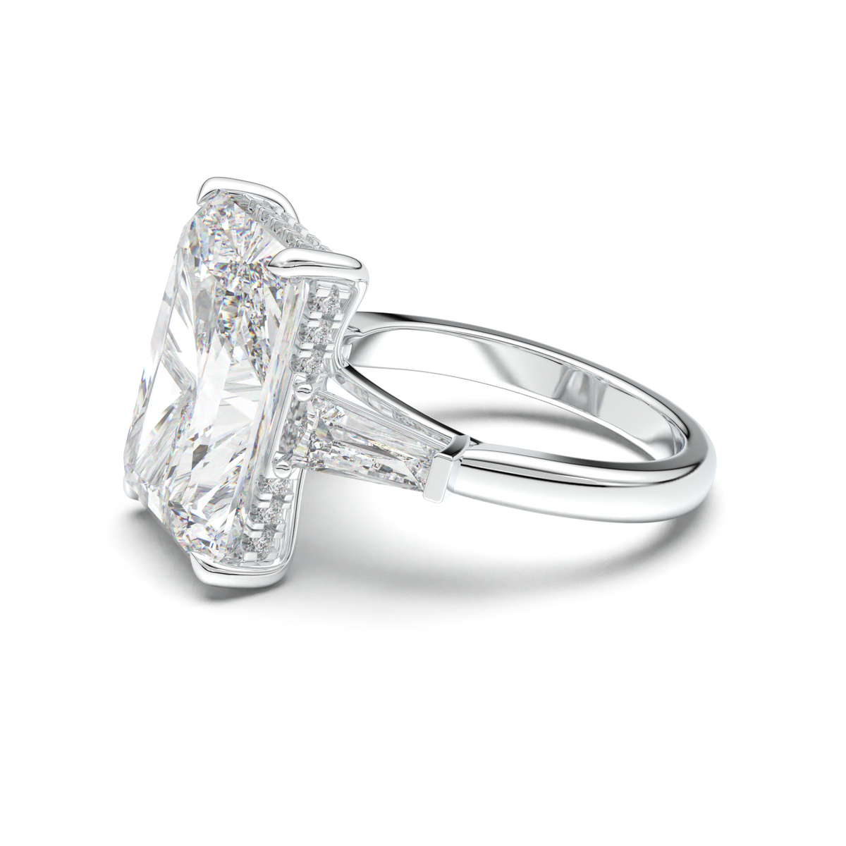 Radiant Baguette Hidden Halo Engagement Ring