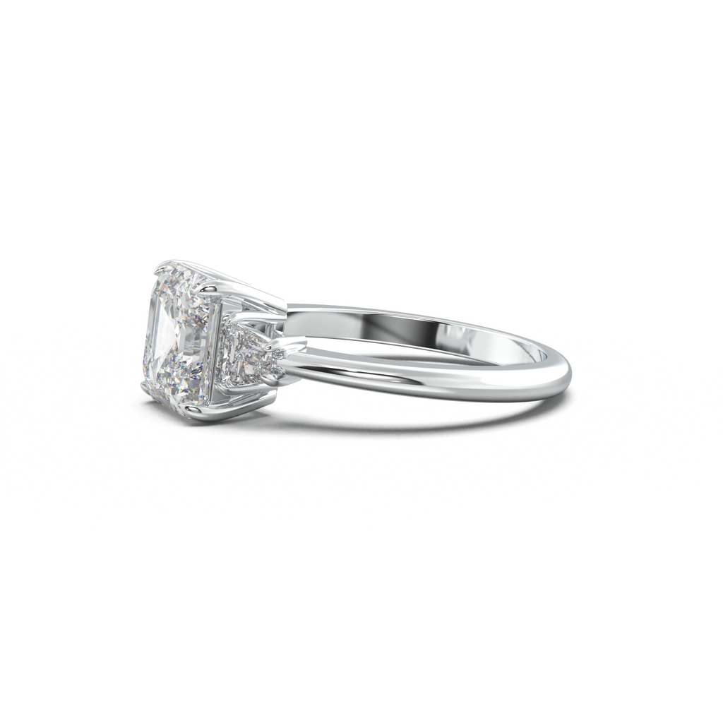 Asscher Baguette Three-Stone Engagement Ring