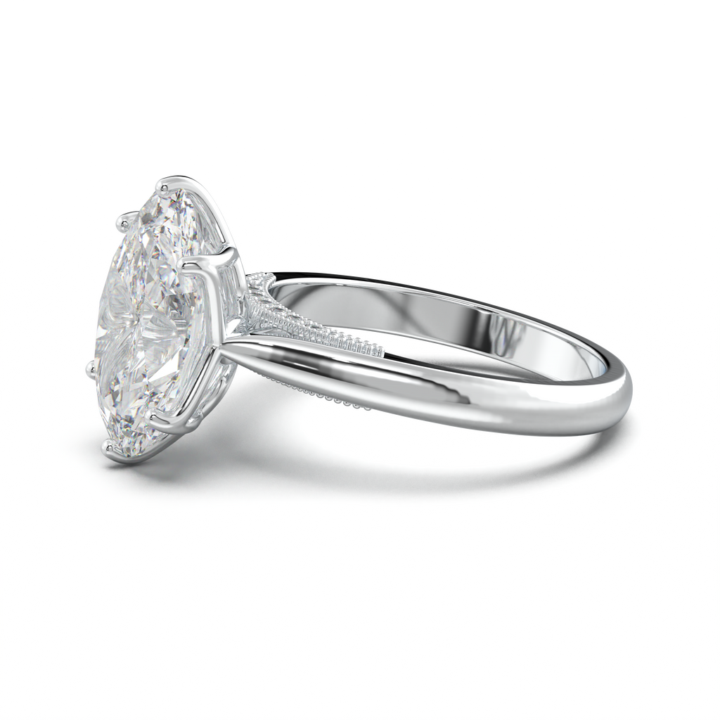Oval Tulip Setting Hidden bridge Halo Engagement Ring