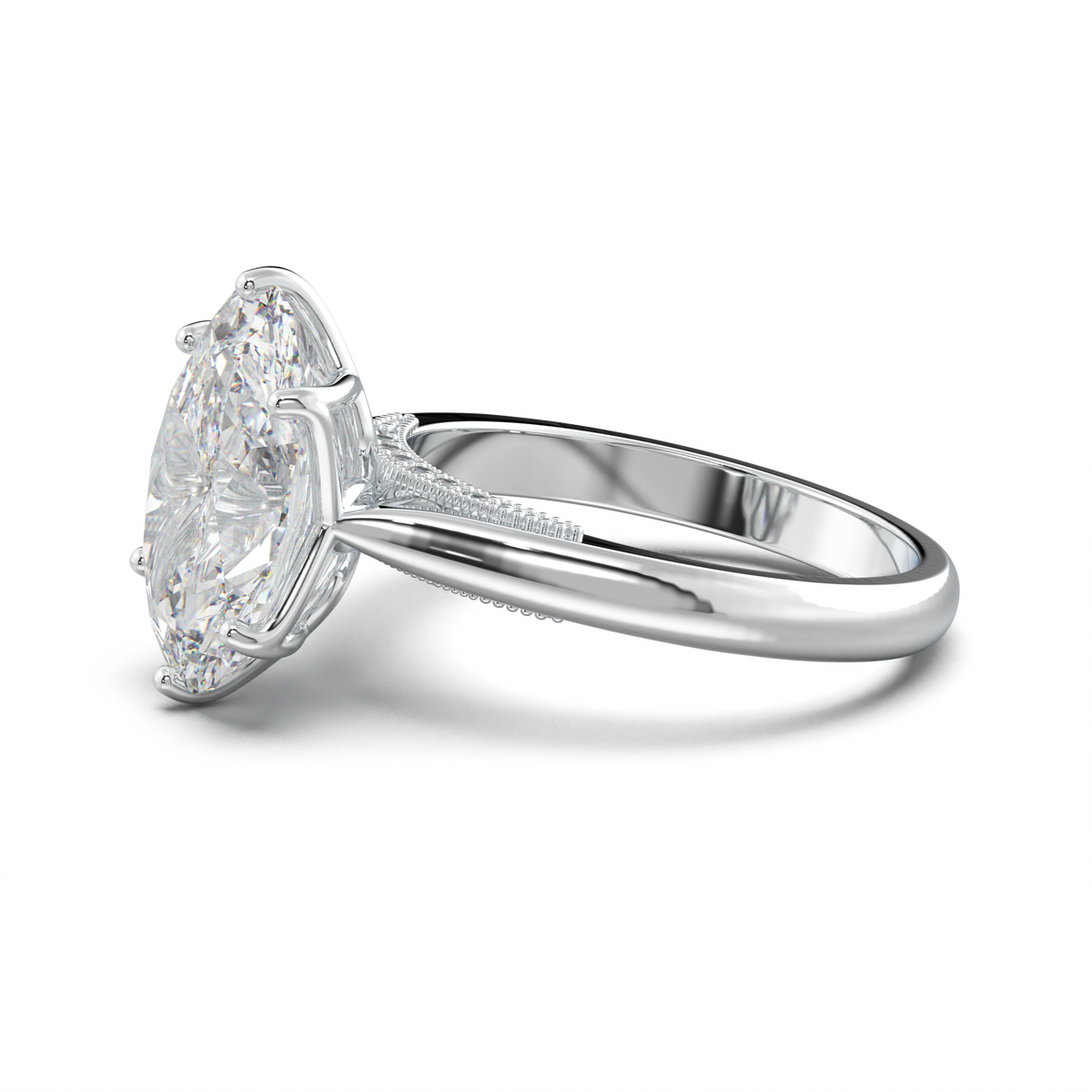 Oval Tulip Setting Hidden bridge Halo Engagement Ring