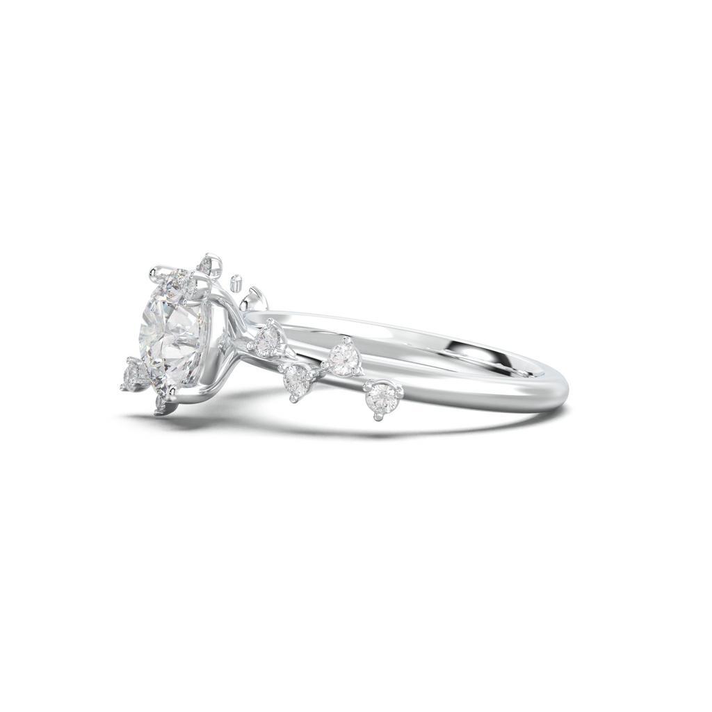 Round Botanical Accent Engagement Ring