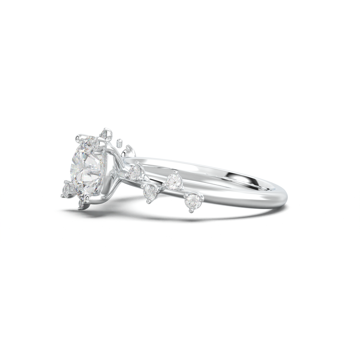 Round Botanical Accent Engagement Ring
