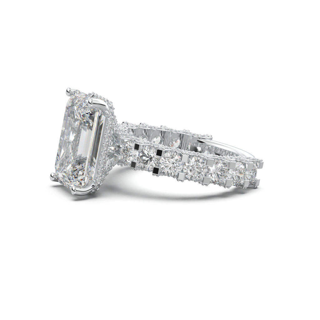 Emerald Diamond Band Engagement Ring