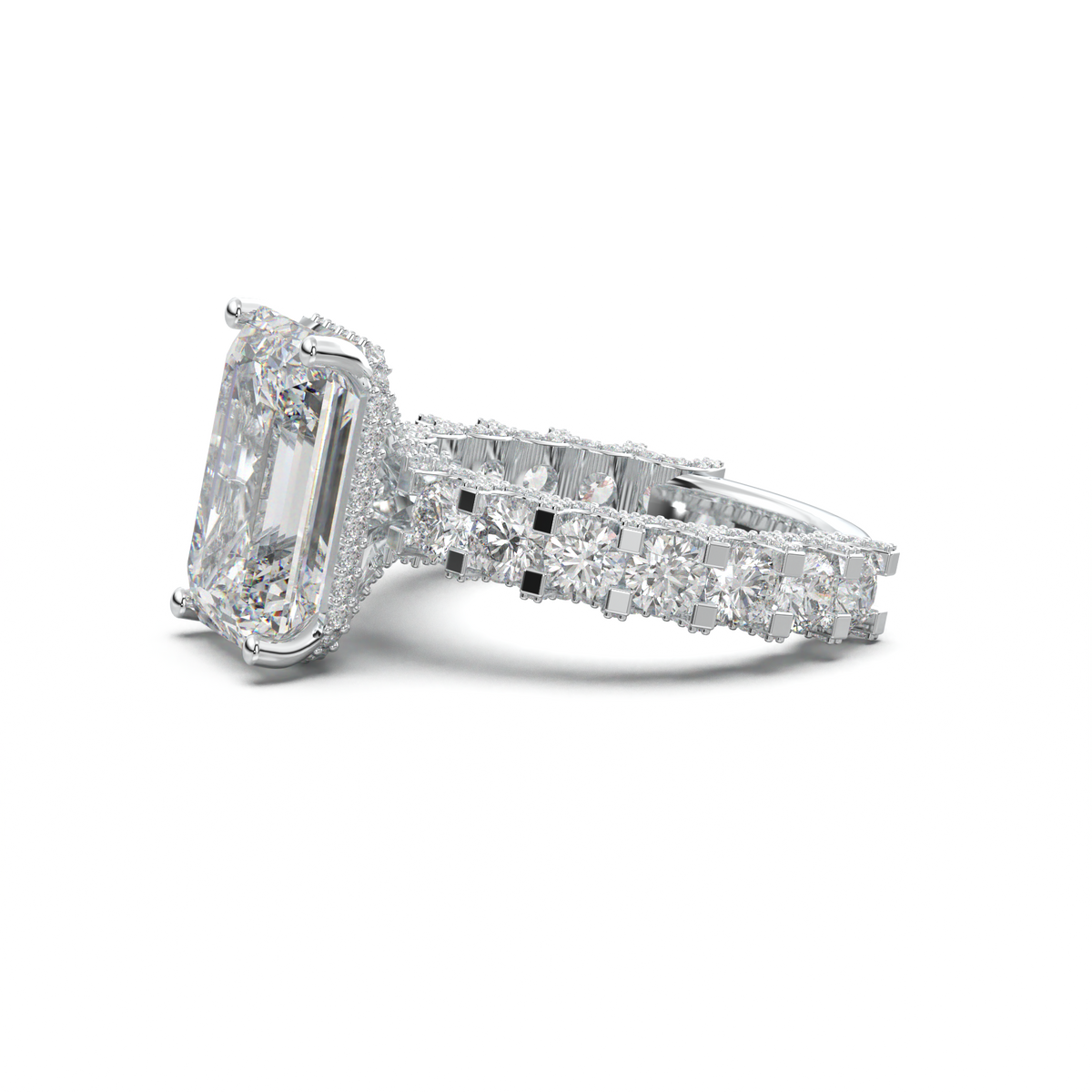 Emerald Diamond Band Engagement Ring
