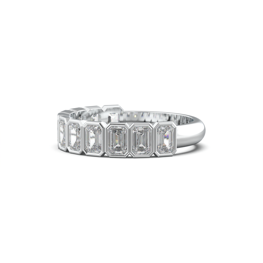 Emerald Bezel Half-Eternity Wedding Band