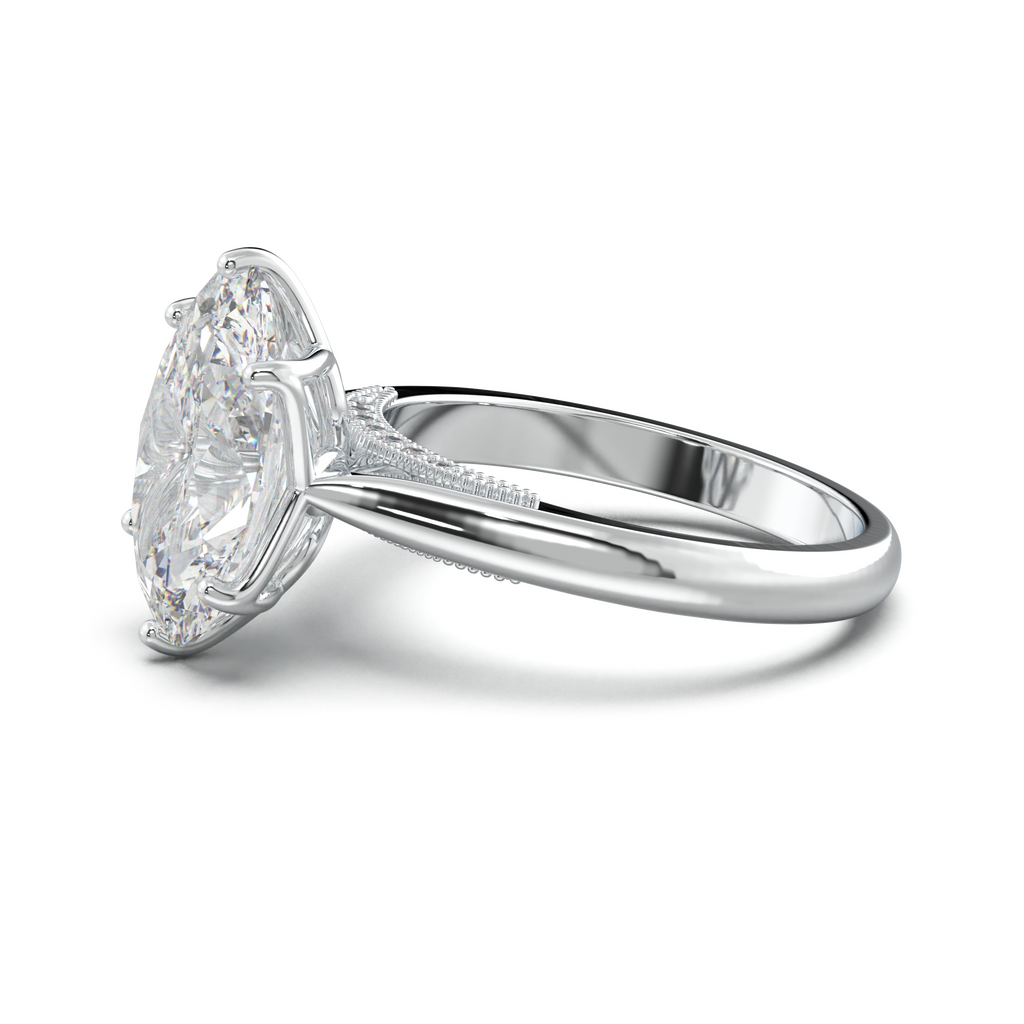 Oval Tulip Setting Hidden bridge Halo Engagement Ring