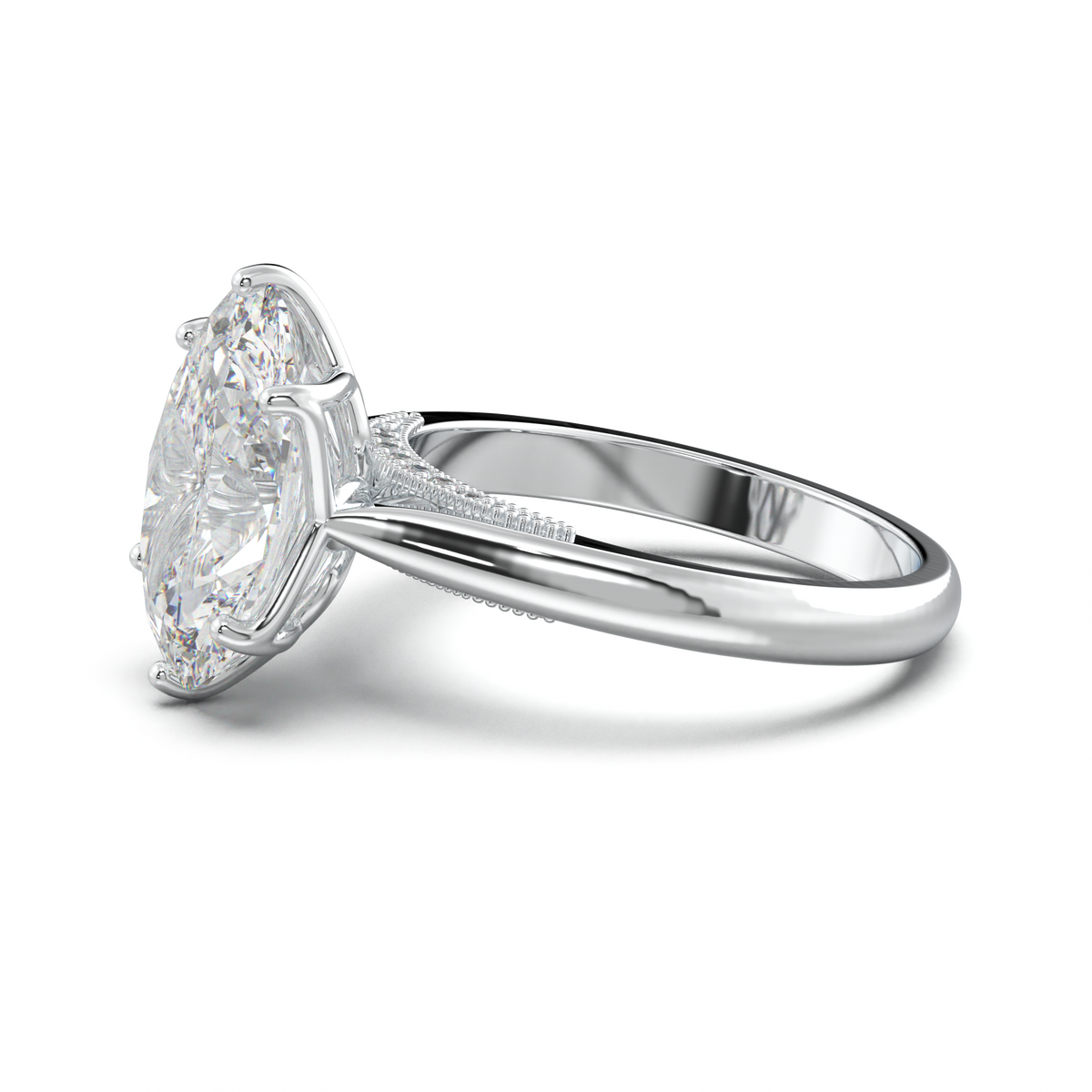 Oval Tulip Setting Hidden bridge Halo Engagement Ring