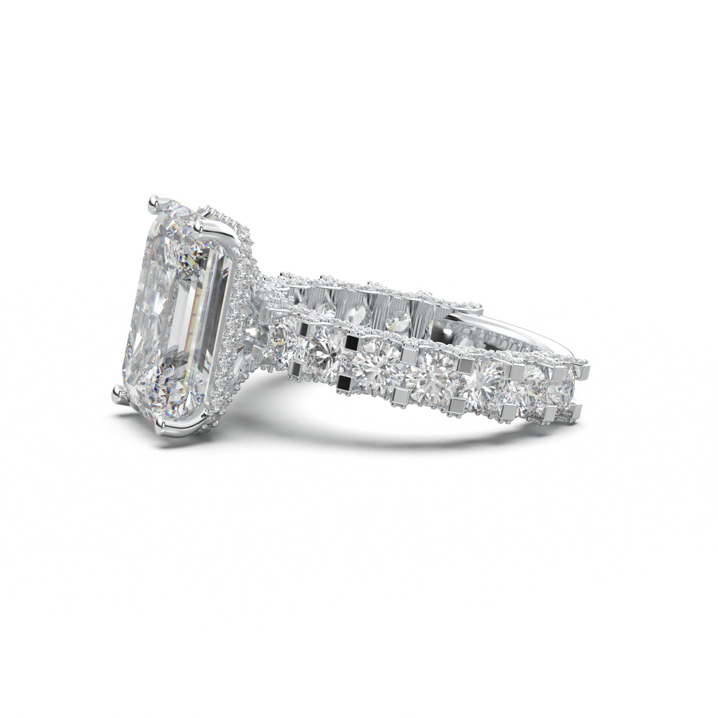 Emerald Diamond Band Engagement Ring