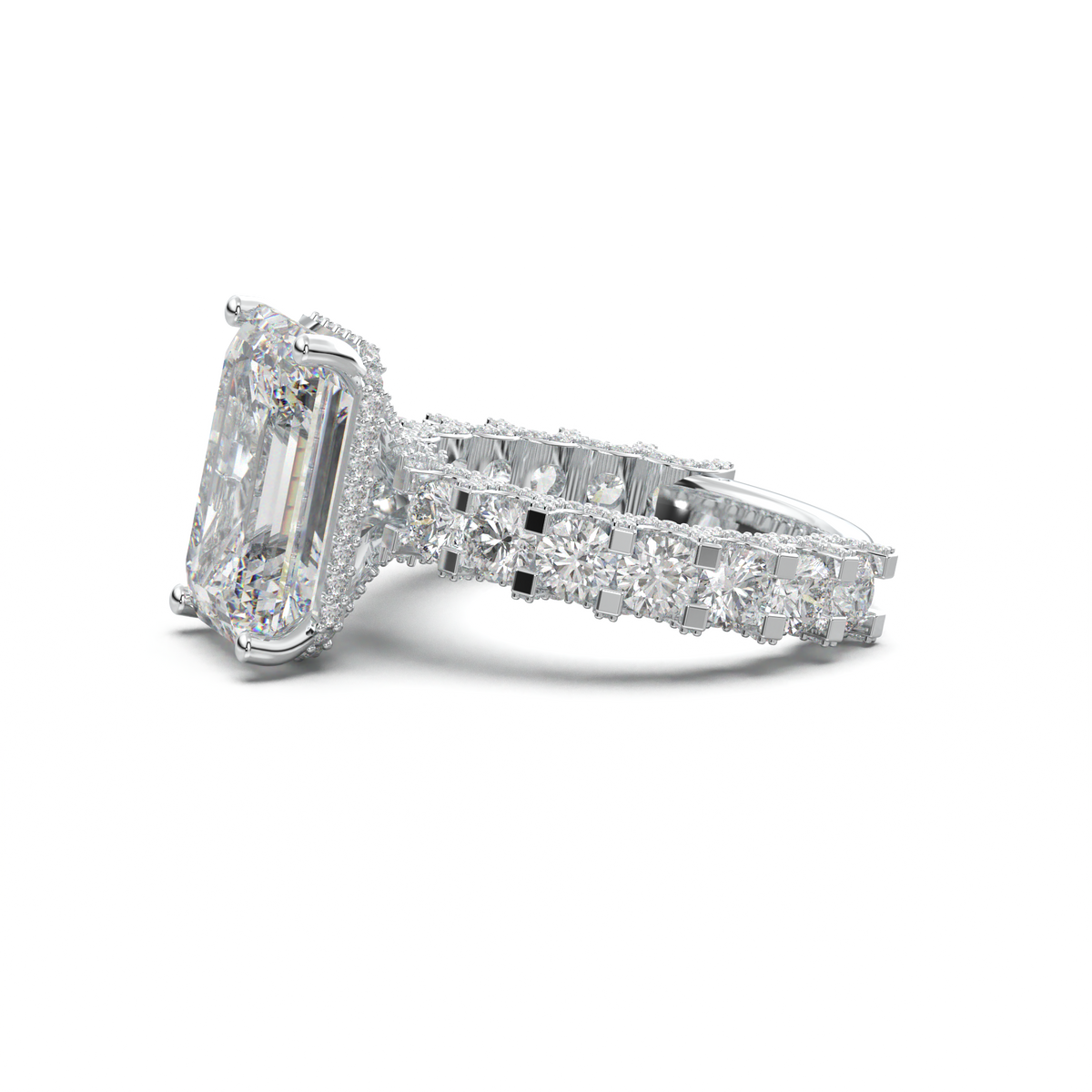 Emerald Diamond Band Engagement Ring