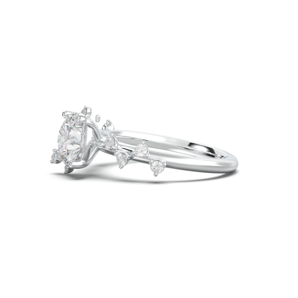 Round Botanical Accent Engagement Ring