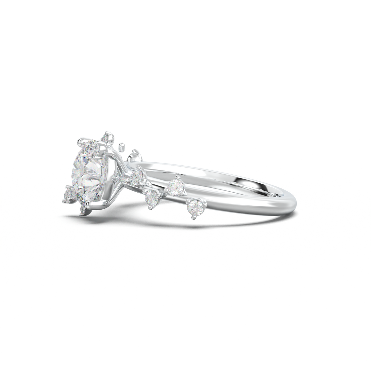 Round Botanical Accent Engagement Ring