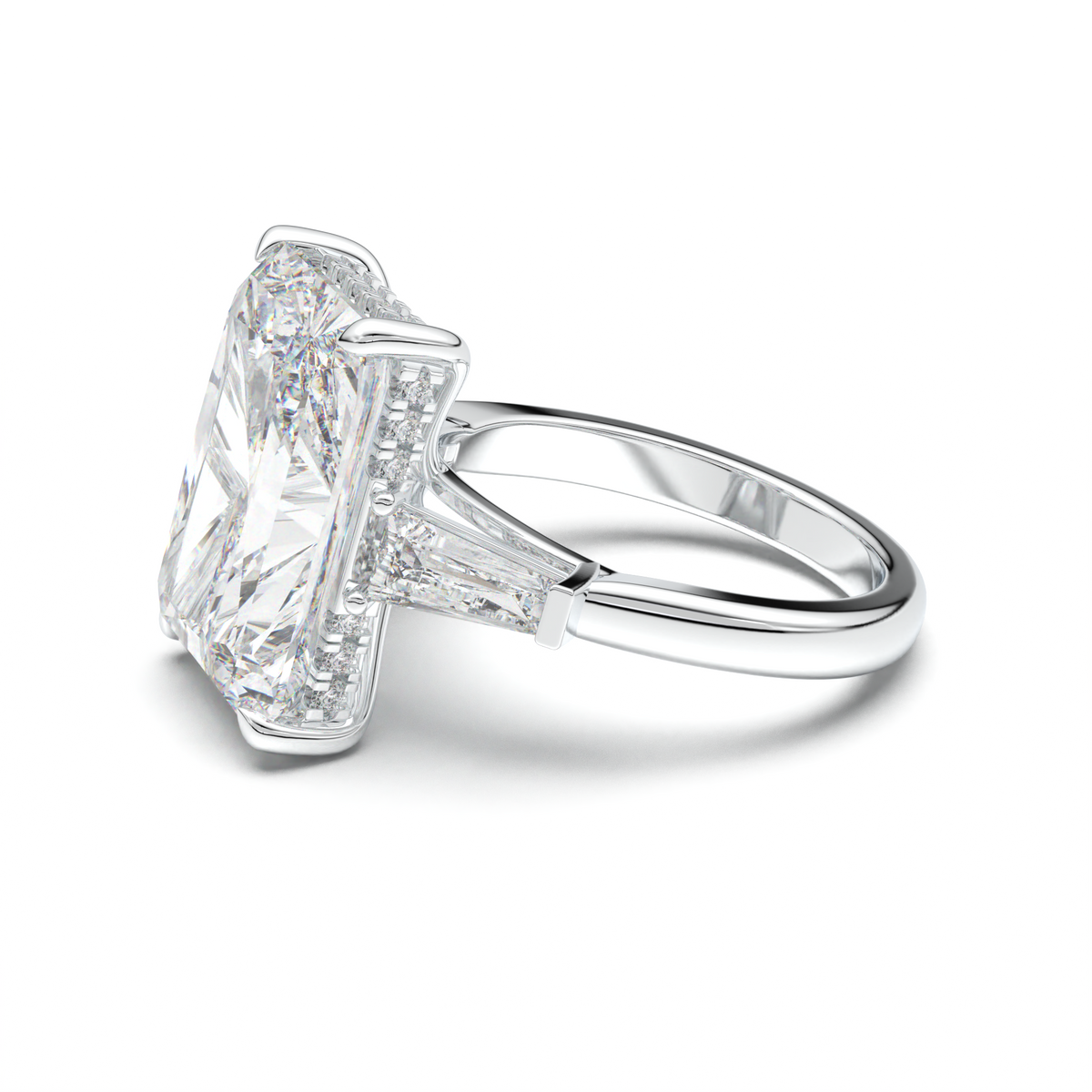 Radiant Baguette Hidden Halo Engagement Ring