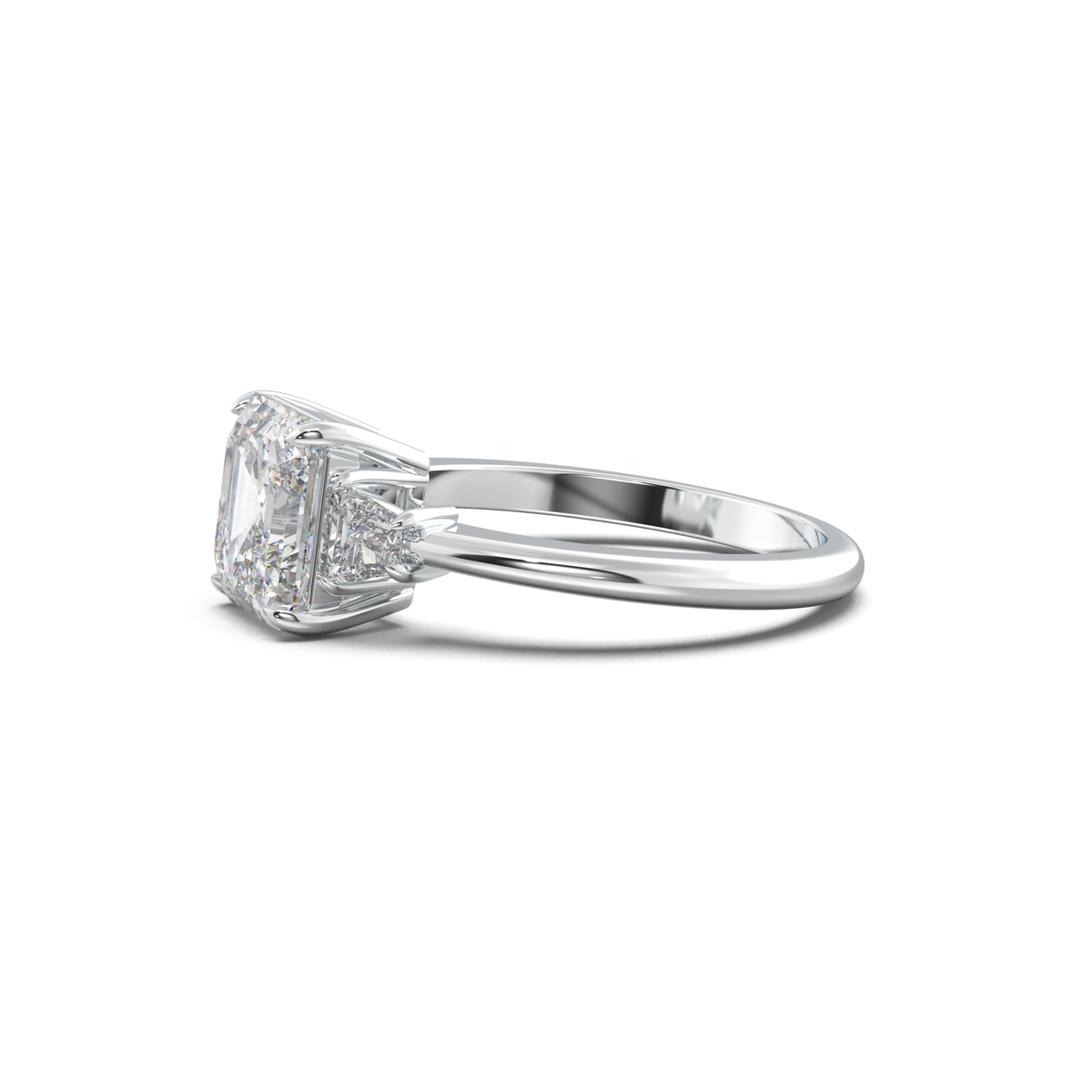 Asscher Baguette Three-Stone Engagement Ring