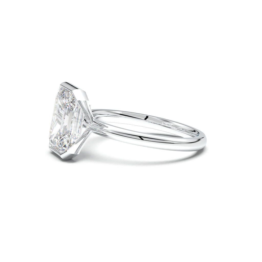 Emerald Cut Half-Bezel Engagement Ring