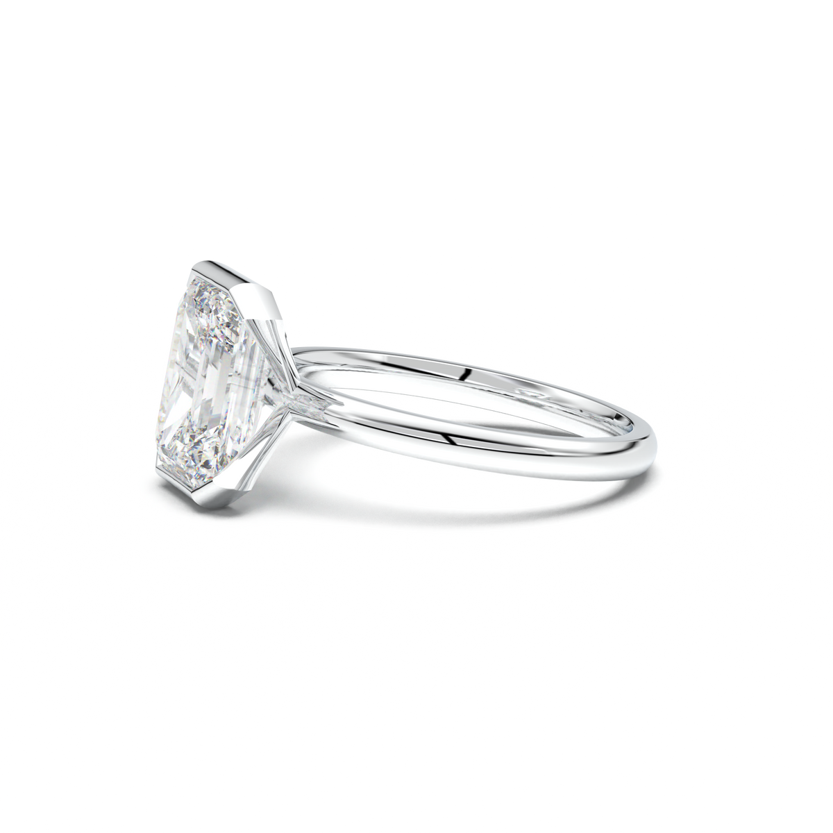 Emerald Cut Half-Bezel Engagement Ring