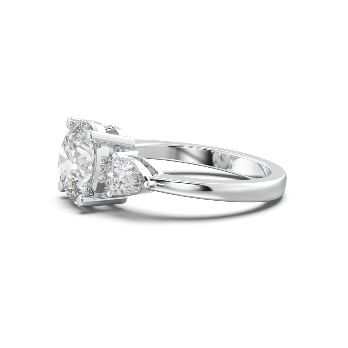 Round Pear Three-Stone Engagement Ring