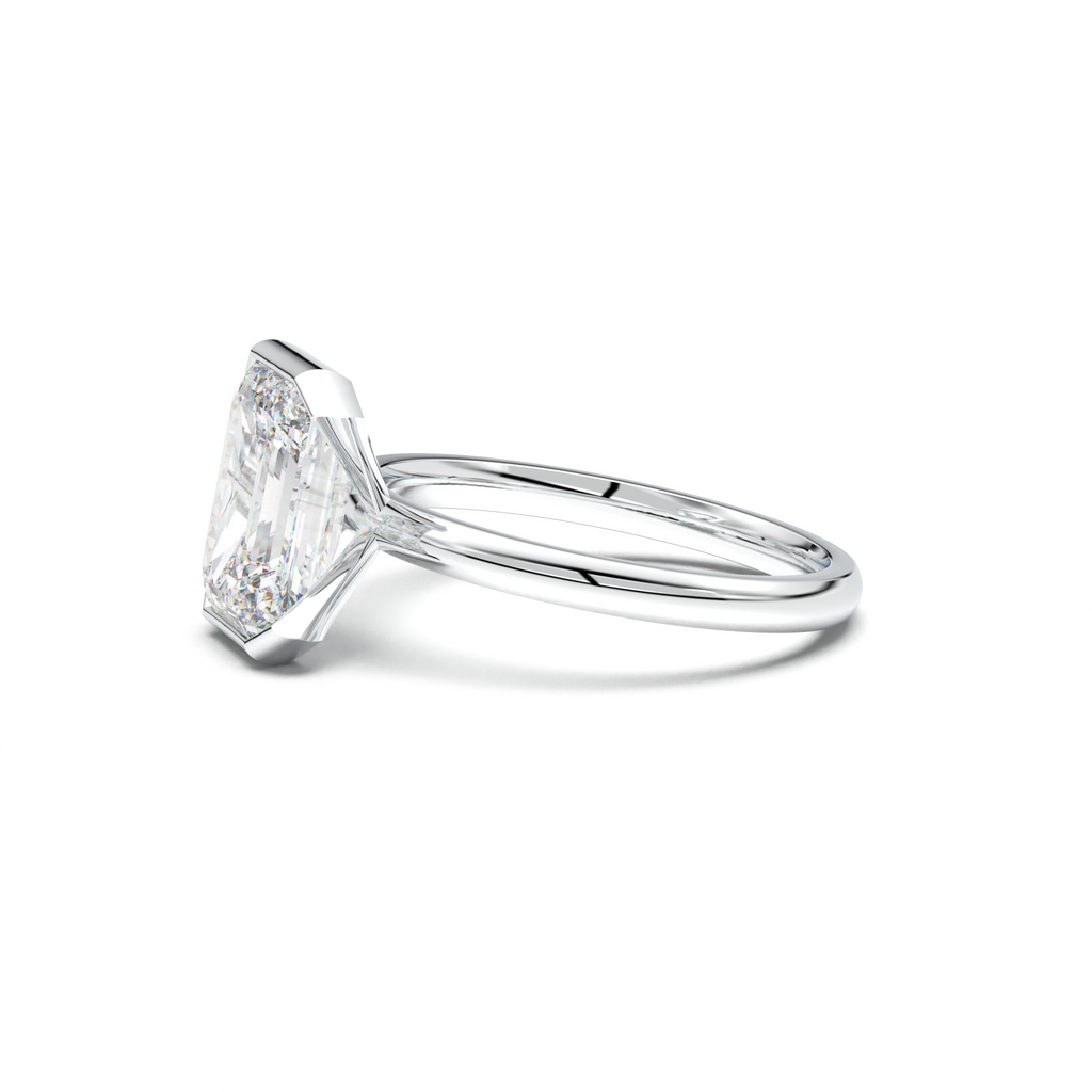 Emerald Cut Half-Bezel Engagement Ring