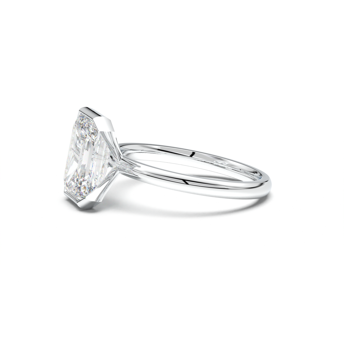 Emerald Cut Half-Bezel Engagement Ring