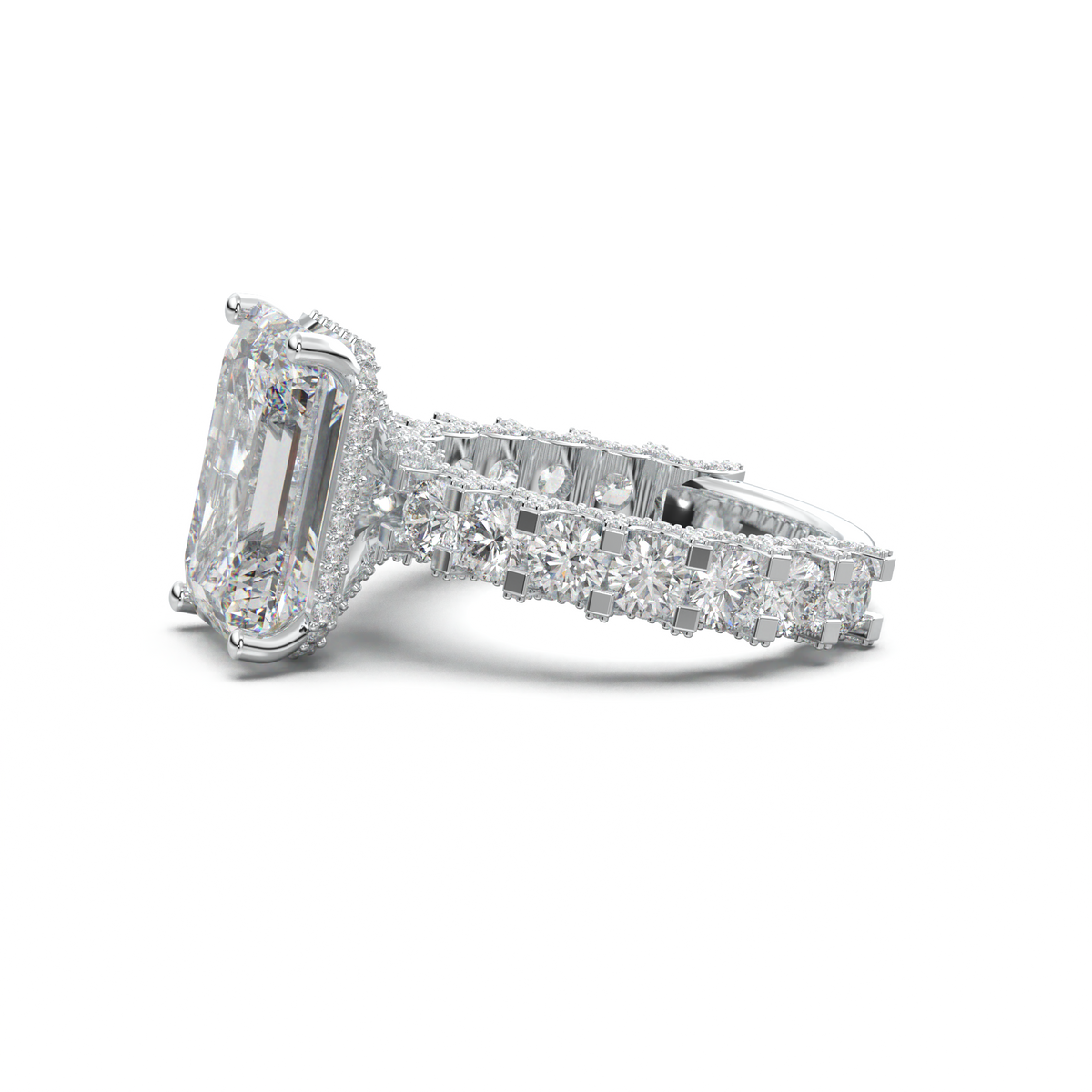Emerald Diamond Band Engagement Ring