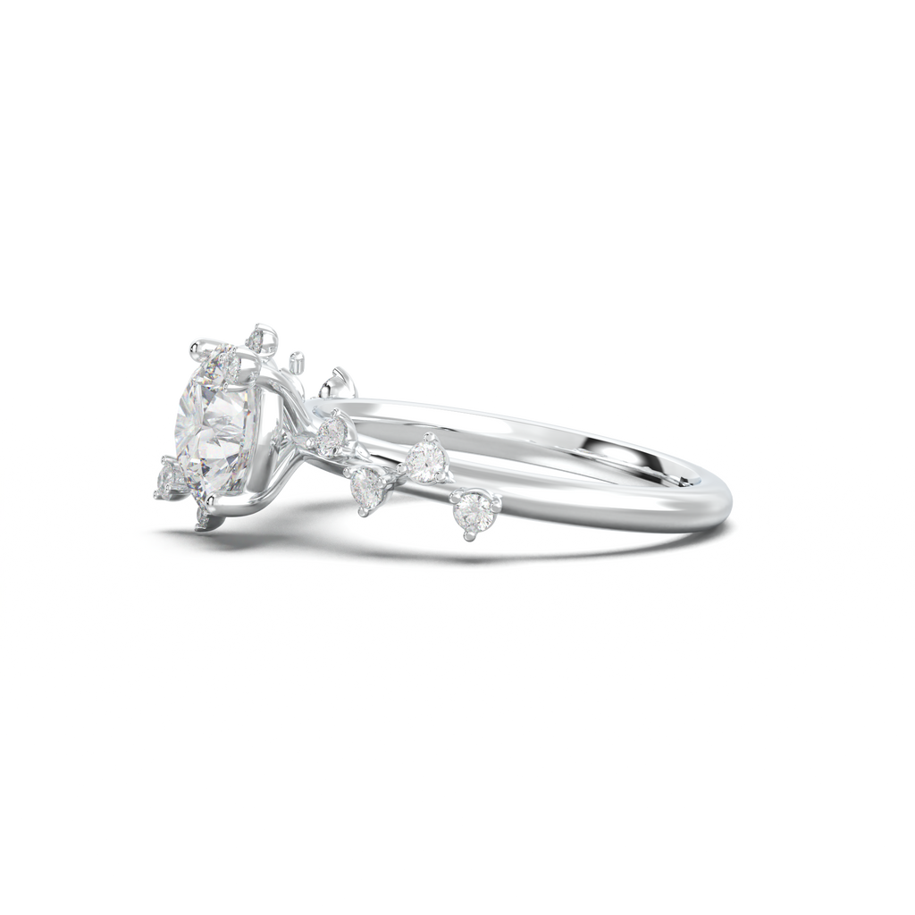 Round Botanical Accent Engagement Ring