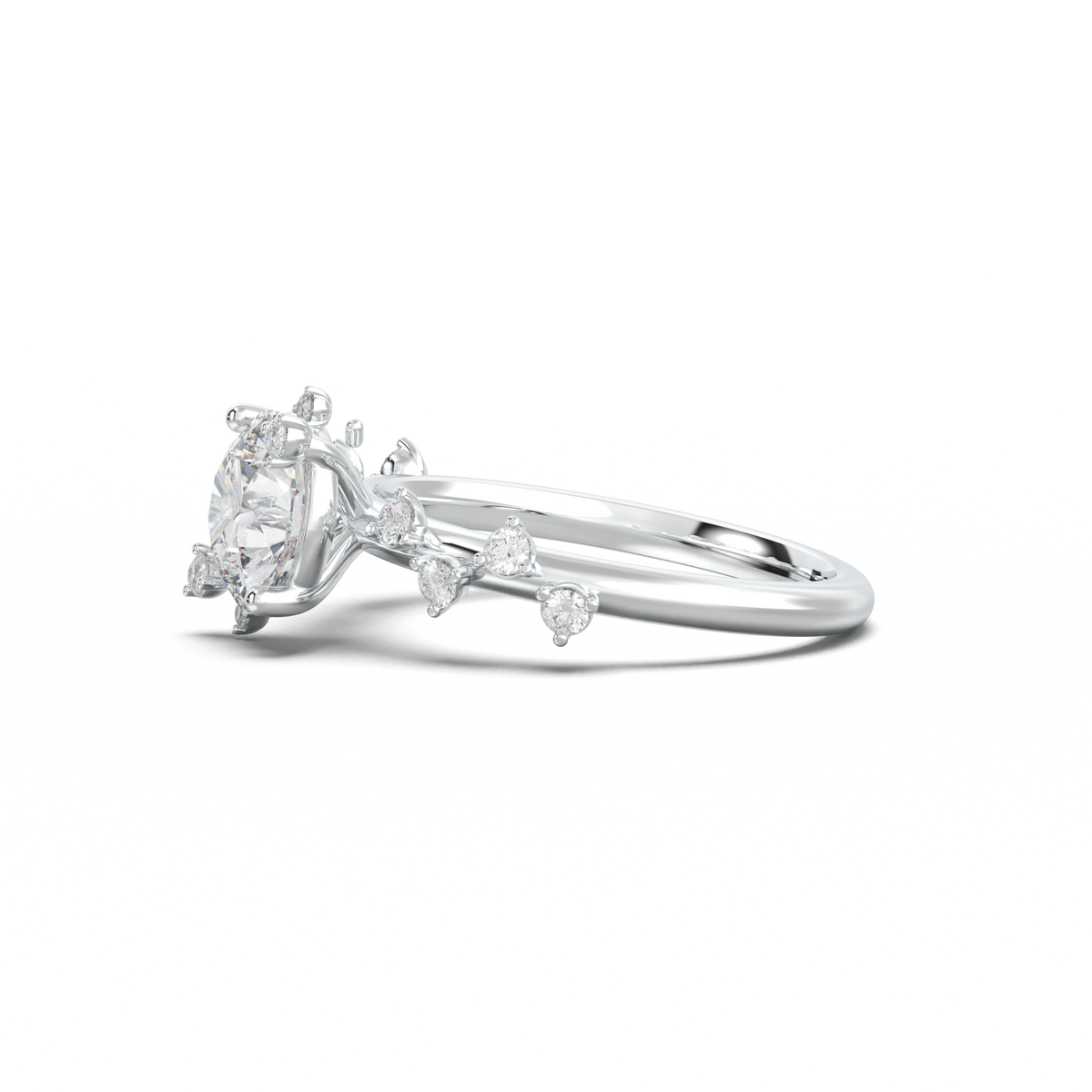 Round Botanical Accent Engagement Ring