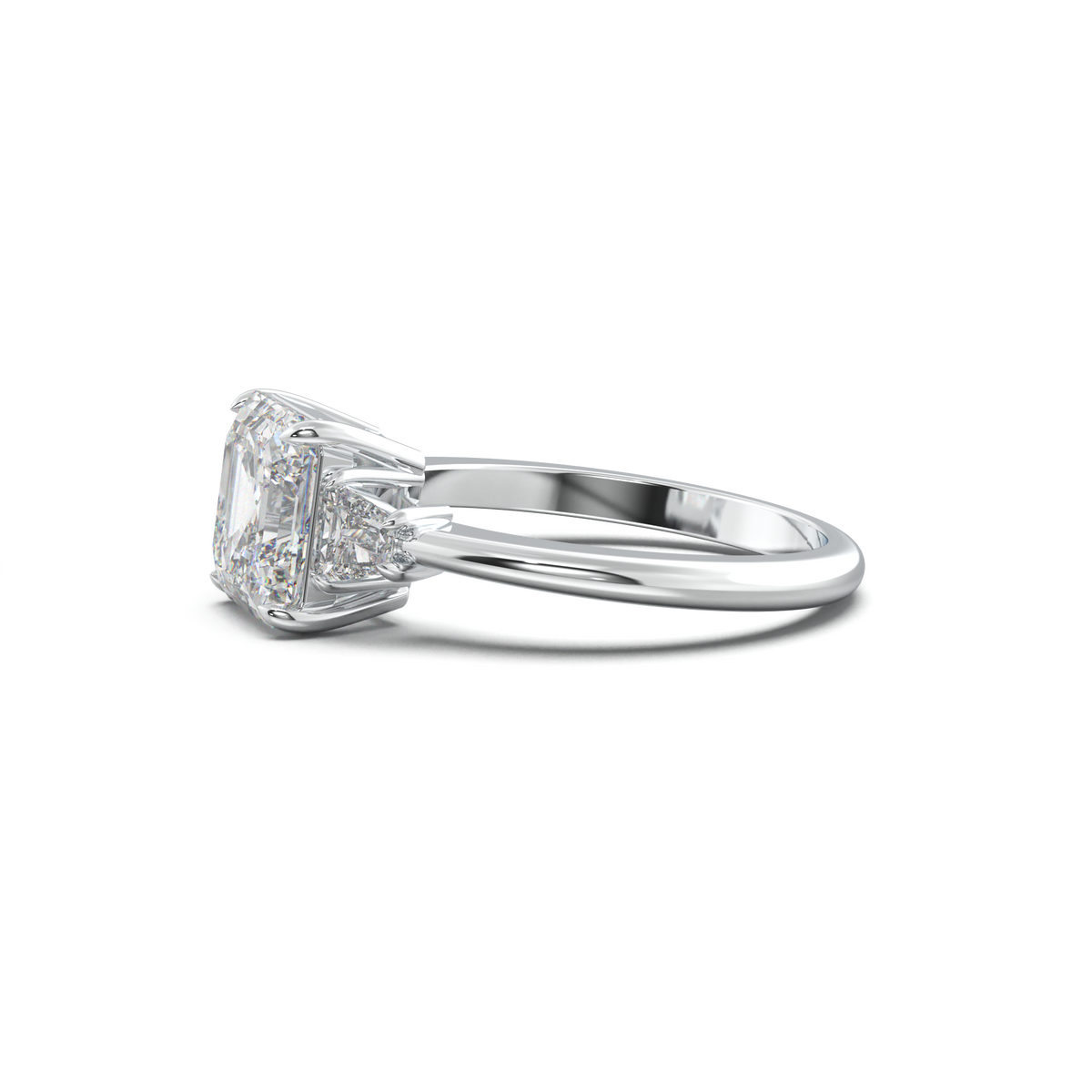 Asscher Baguette Three-Stone Engagement Ring