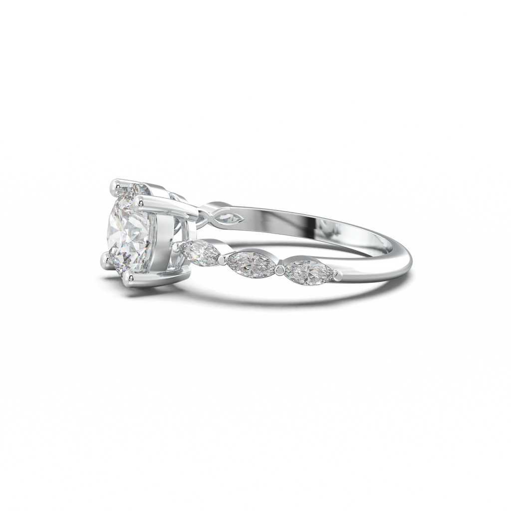 Round Marquise Side-Stone Engagement Ring