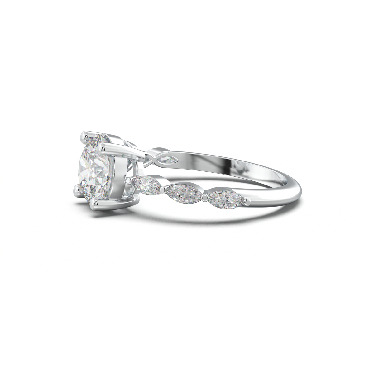 Round Marquise Side-Stone Engagement Ring