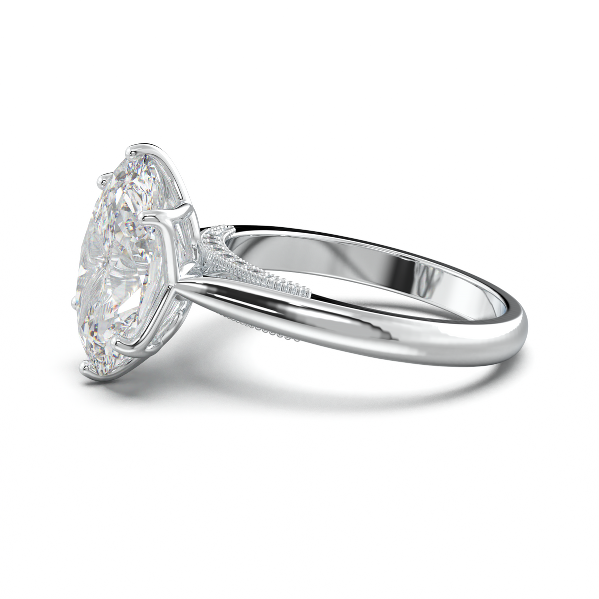 Oval Tulip Setting Hidden bridge Halo Engagement Ring