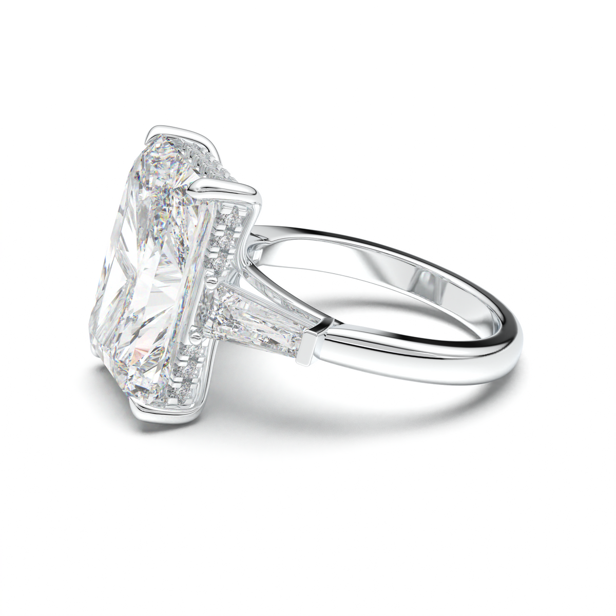 Radiant Baguette Hidden Halo Engagement Ring