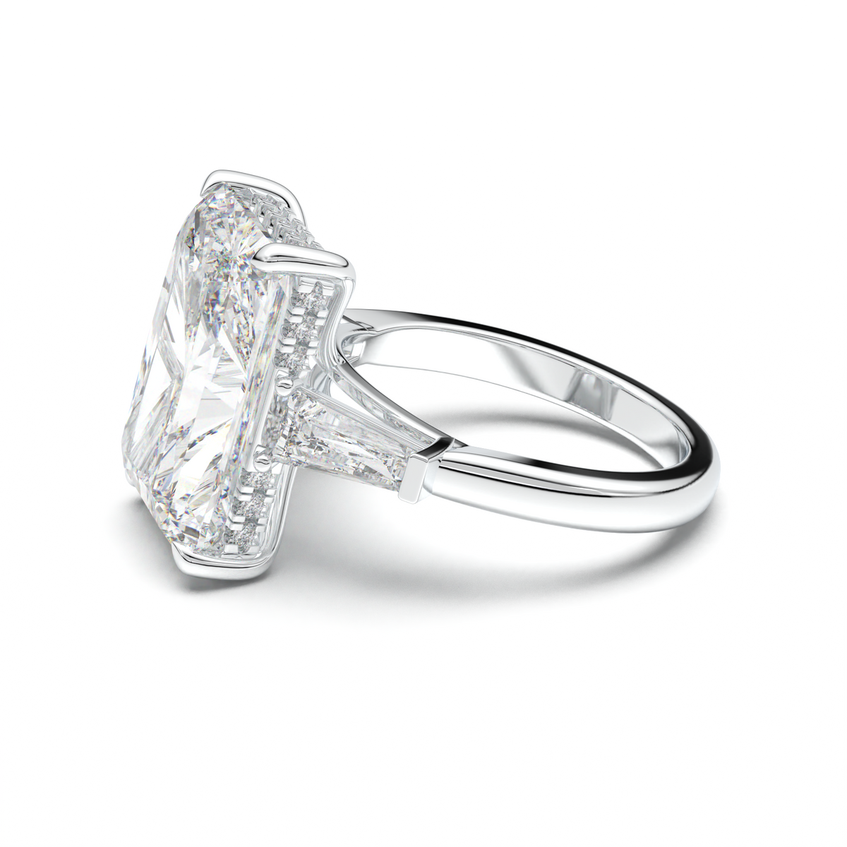 Radiant Baguette Hidden Halo Engagement Ring