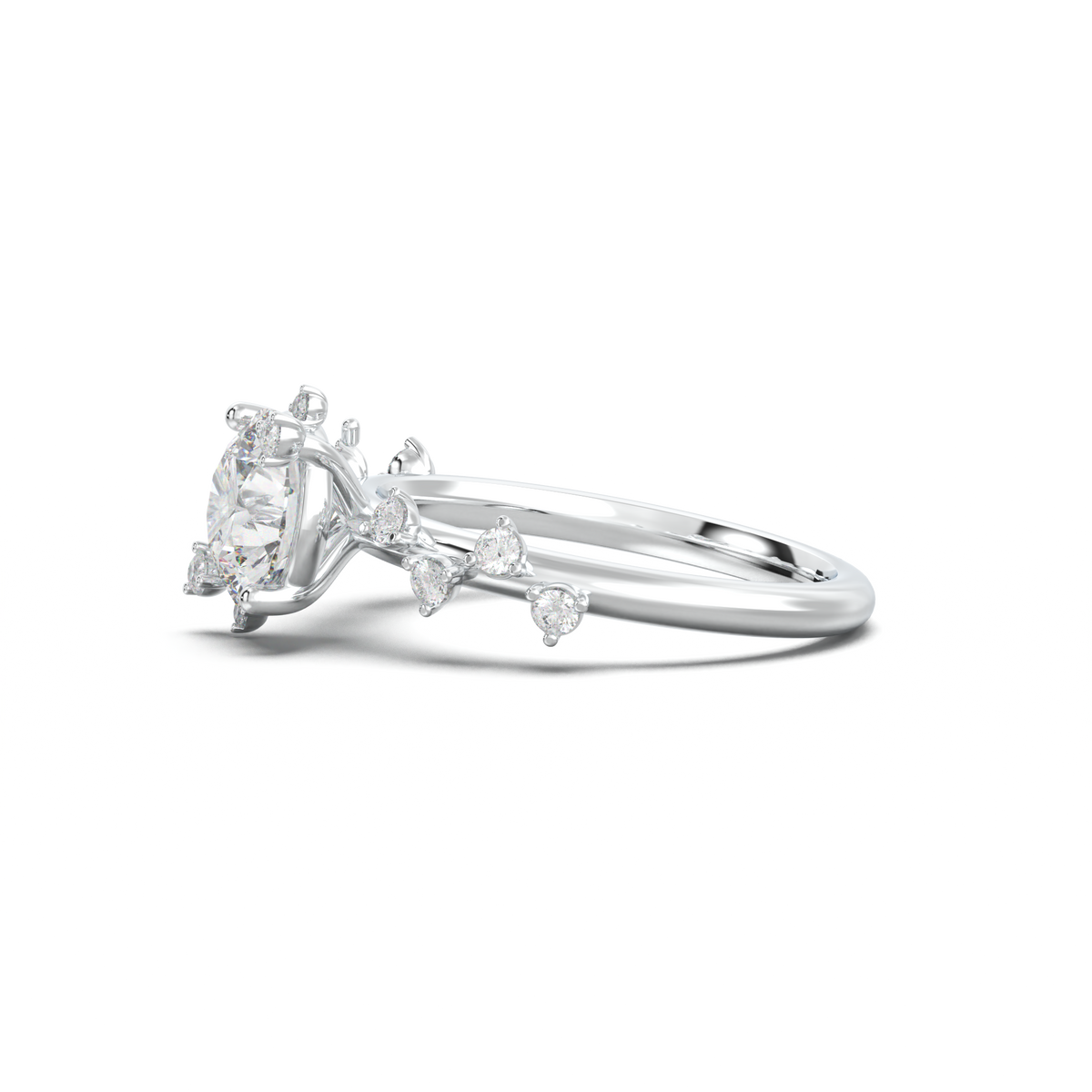 Round Botanical Accent Engagement Ring