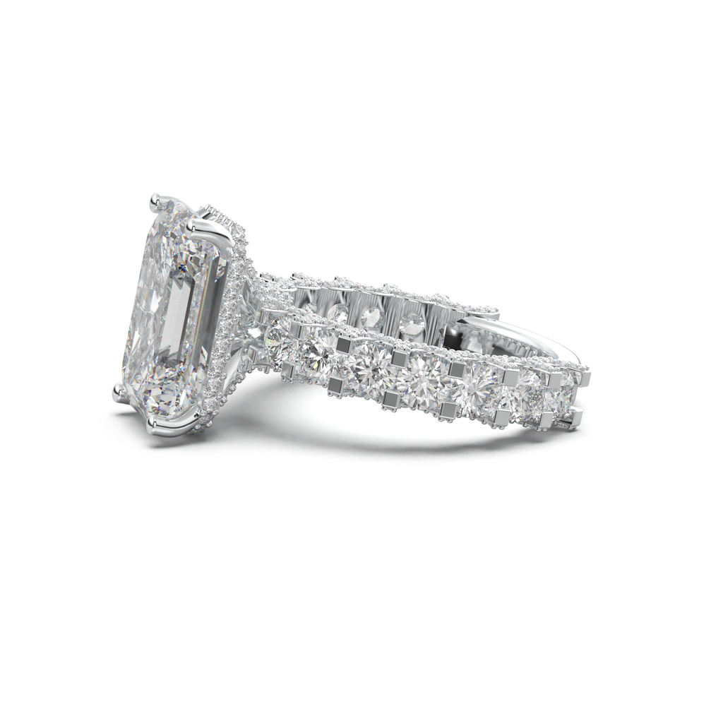 Emerald Diamond Band Engagement Ring